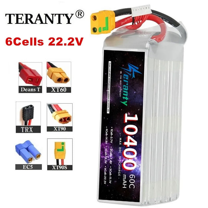 TERANTY Lipo Battery 10400mAh 22.2V 6S RC Battery High Capacity Agricultural Plant Protection UAV Drone For FPV Helicopter