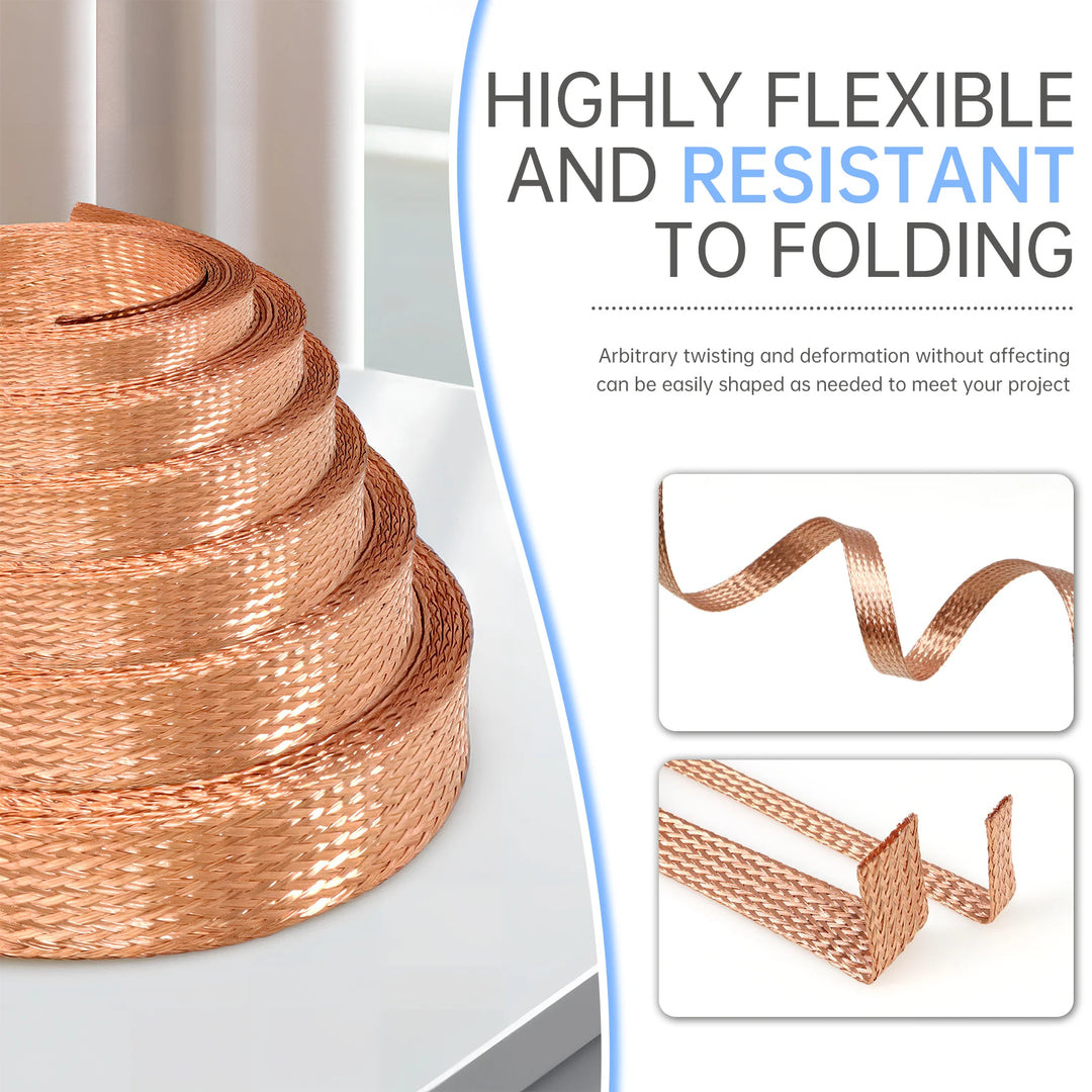 Pure & Tinned Copper Braided Shielded Sleeve — 2–28mm, 1/5/10m, EMI RF Shielding for FPV, Audio, Automotive