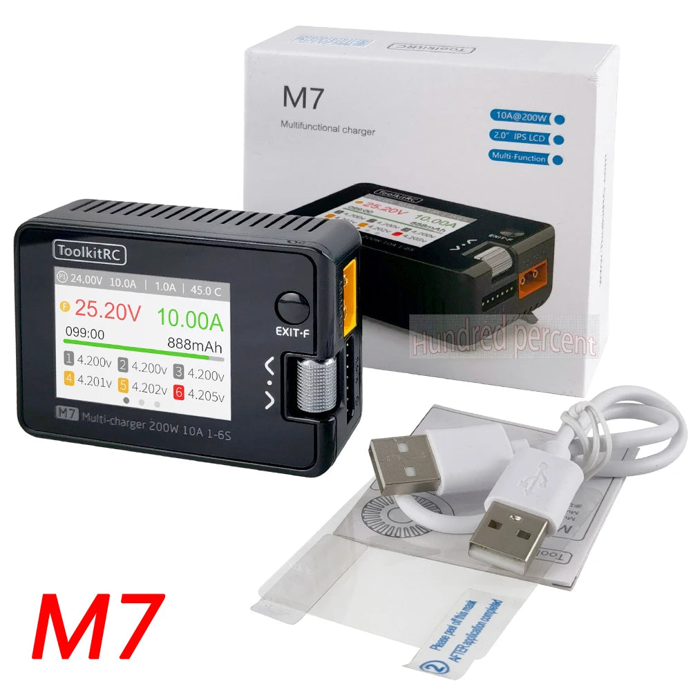 ToolkitRC M7 200W 10A DC Balance Charger Discharger for 1-6S Lipo Battery With Voltage Servo Checker ESC Tester Receiver LCD IPS