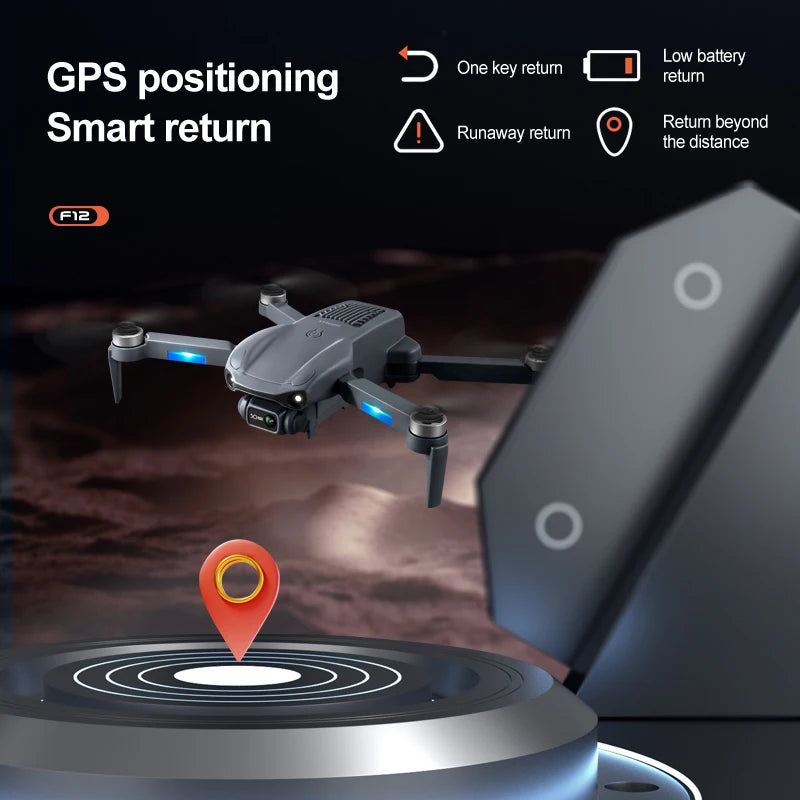 F12 GPS Mini Drone with 8K HD Camera, Professional 5G Camera Drone, Optical Flow Localization, 360° Obstacle Avoidance Quadcopter