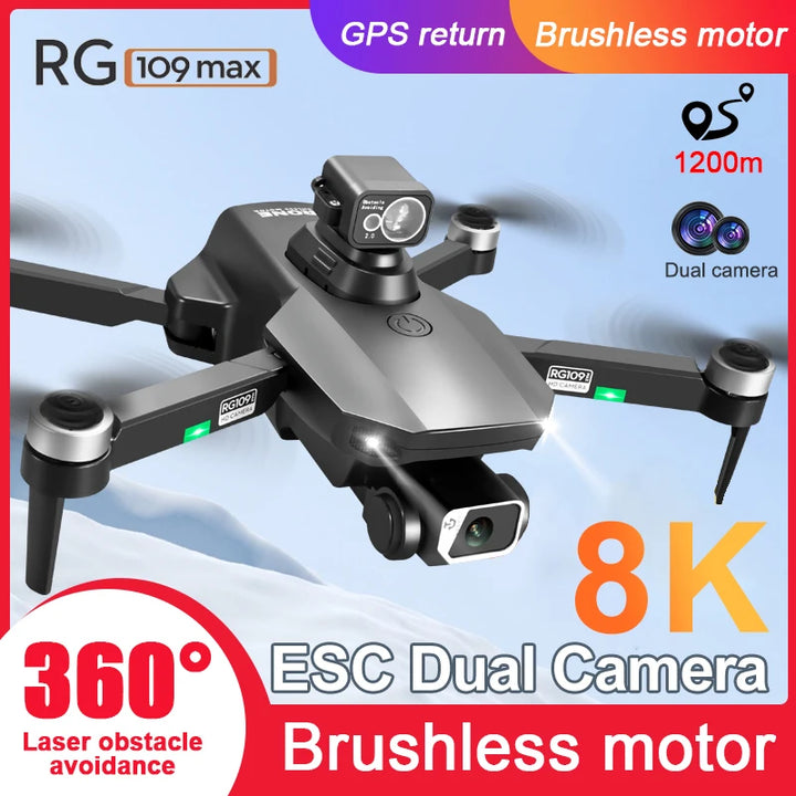 Professional RG109 MAX 25min Drone GPS 8K HD Camera 360° Obstacle Avoidance Brushless 5G WiFi Mini Quadcopter RC Airplane 1200m