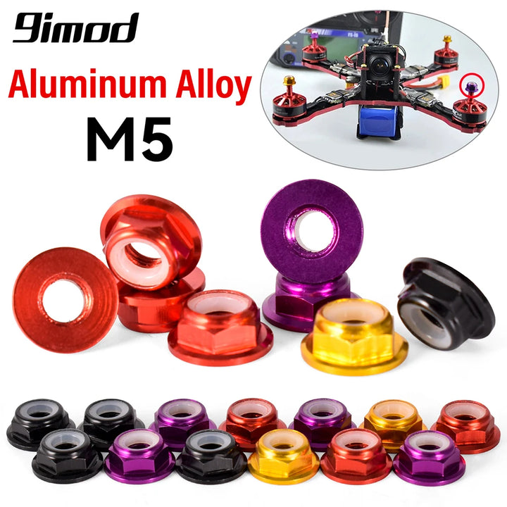 12pcs M5 Motor Screw Nuts Aluminum Alloy CW CCW Flange Nylon Insert Self-Locking Lock Nuts for RC FPV Racing Drone