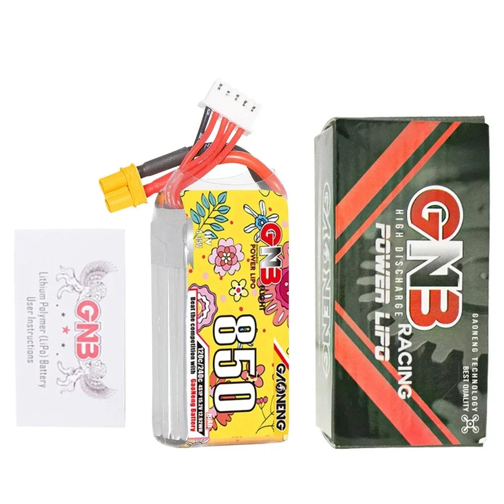 GNB GAONENG 850mAh 120C LiHV Battery — 2S 7.6V / 3S 11.4V / 4S 15.2V / 6S 22.8V, XT30 / XT60, FPV Drone