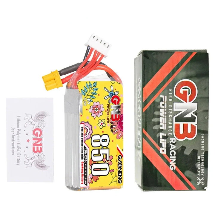 GNB GAONENG 850mAh 120C LiHV Battery — 2S 7.6V / 3S 11.4V / 4S 15.2V / 6S 22.8V, XT30 / XT60, FPV Drone