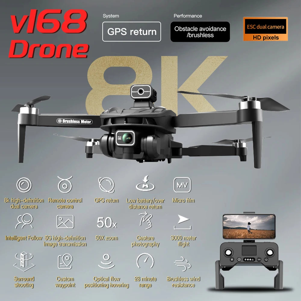 2024 New V168 Original GPS Drone 5G Professional 8K HD Aerial Photography Dual-Camera Omnidirectional Obstacle Avoidance Drone