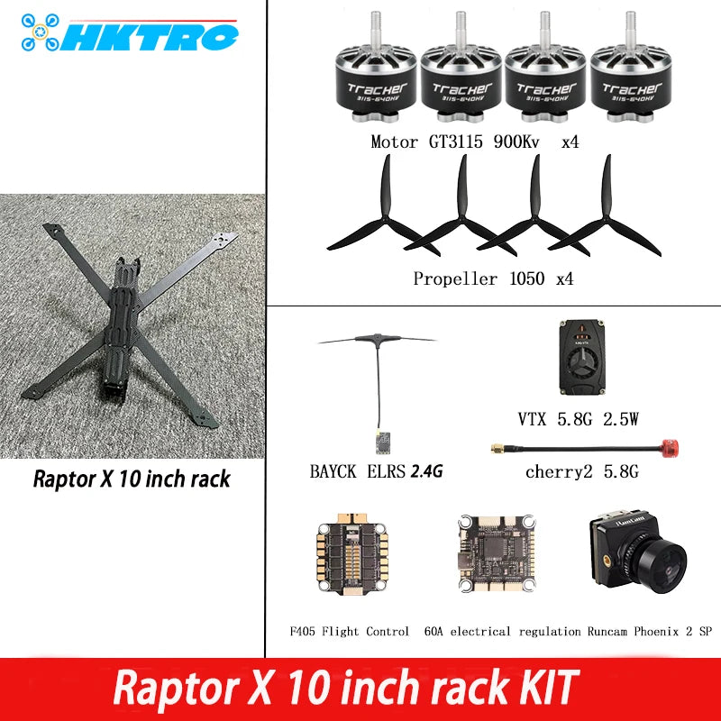 Raptor X 10 inch frame F405 V4 55A GT3115 900KV Brushless Motor FPV 5.8G VTX 2.5W Gemfan 1050 Propeller BAYCK 915 FOXEER CAT3