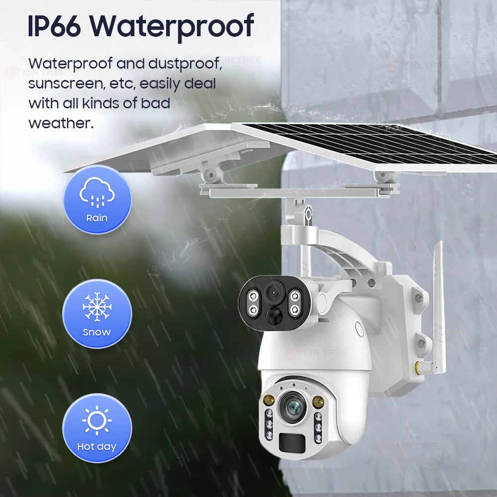 4K 50X Optical Zoom Dual Lens Outdoor Solar Camera 8MP 4G Sim Card PTZ Surveillance WIFI Security Humanoid Tracking CCTV IP Cams