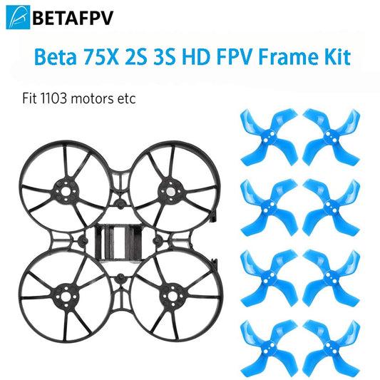BETAFPV Beta75X 2S Whoop Frame Kit Black/White with 2 Sets 40mm 4-Blade Props 1.5mm Shaft Blue