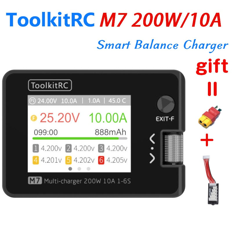 ToolkitRC M7 200W 10A DC Balance Charger Discharger for 1-6S Lipo Battery With Voltage Servo Checker ESC Receiver Signal Tester