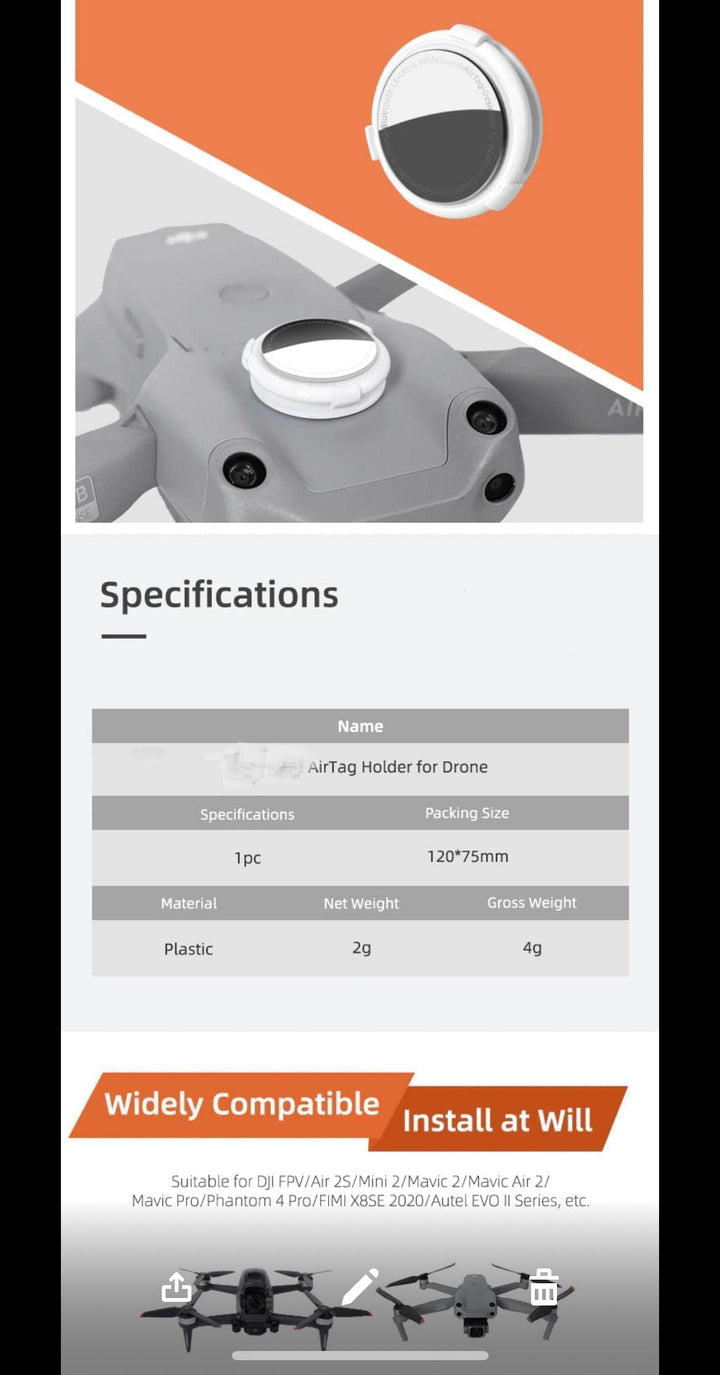 AirTags Holder Drone Tracker Bracket Anti-lost for MINI 3 Pro DJI FPV/Air 2S/Mini 2/Mavic 2/Phantom 4 Pro/FIMI X8SE/EVO II Tracking Accessories